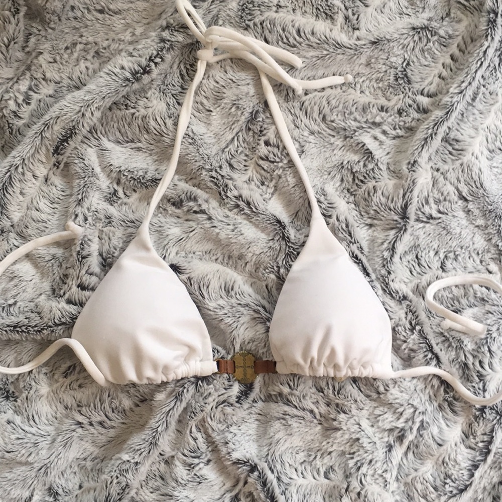 Sofia White Gold Leather Bikini Top